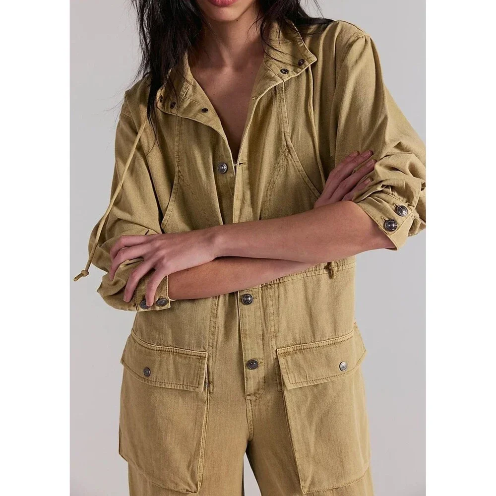 Free People We The Free High-Line One-Piece Jumpsuit Twill Dress Cotton M 286874 - Picture 4 of 10